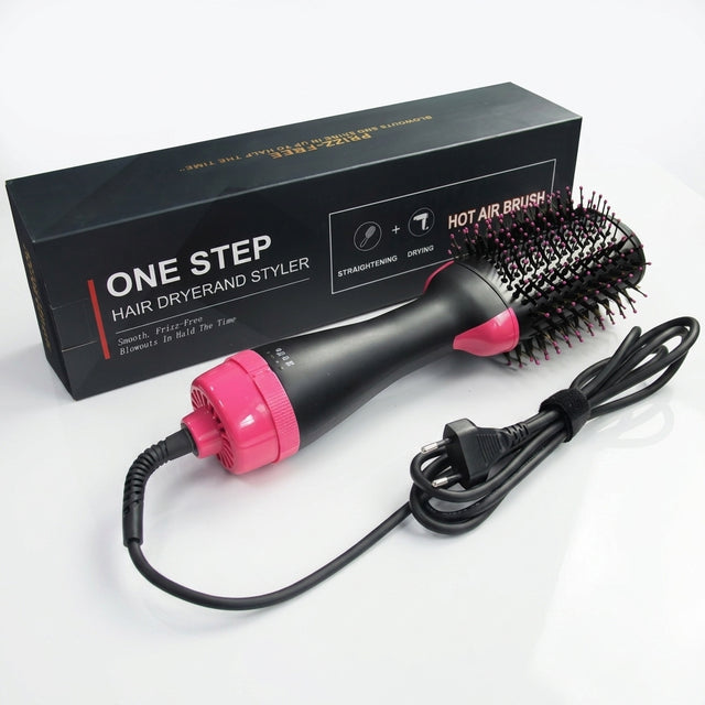 Brosse soufflante 2-en-1 avec son câble et sa boîte